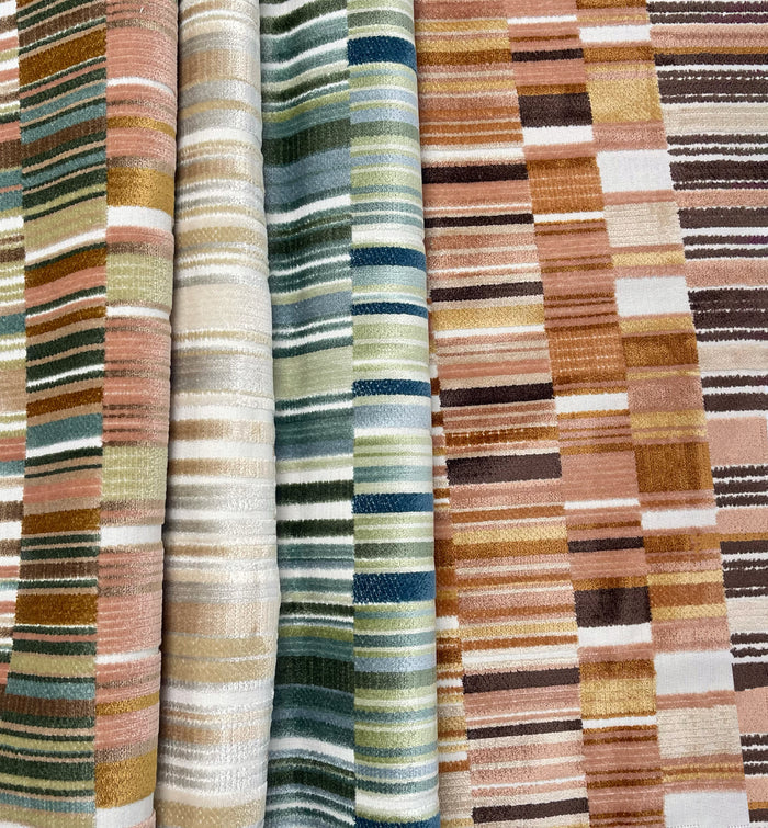 MADEIRA - GEOMETRIC CUT VELVET UPHOLSTERY FABRIC BY THE YARD