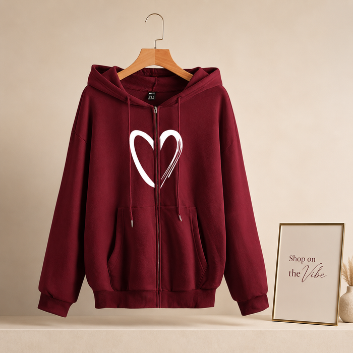 MAROON ZIPPER HOOD BIG SHREDDED HEART