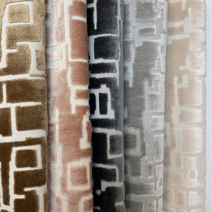 MAZE - CUT VELVET GEOMETRIC UPHOLSTERY FABRIC BY THE YARD