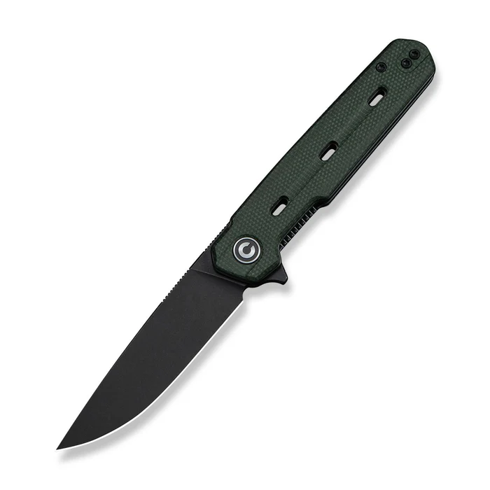 Navo Flipper Knife Green Canvas Micarta Handle (3.25"" Black Stonewashed Nitro-V Blade) | CIV-C25015A-2