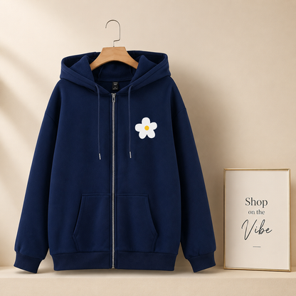NAVY BLUE ZIPPER HOOD POCKET BASIC SUNFLOWER