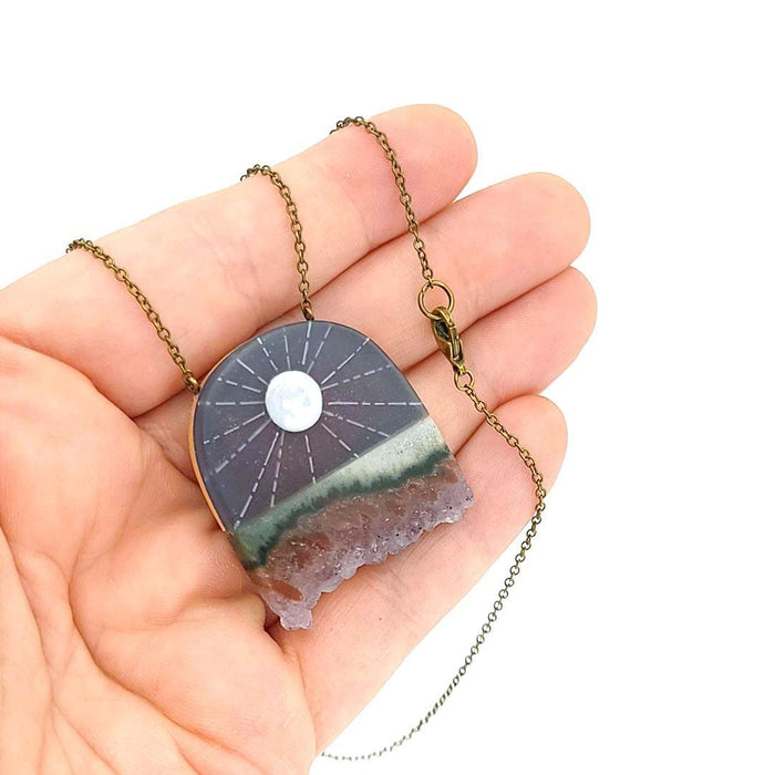 Necklace - Moon Rays Crystal (Brass) by Fernworks