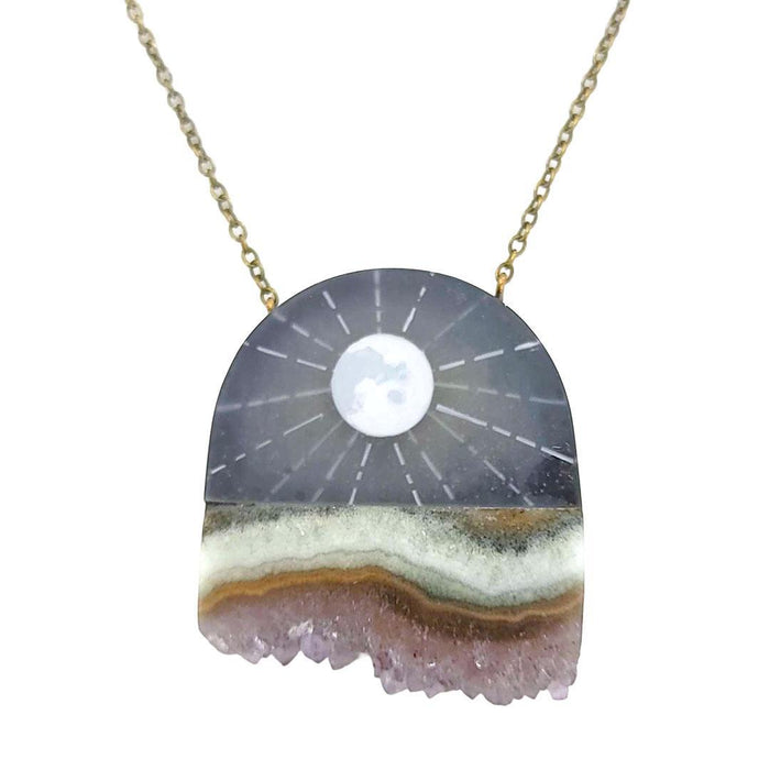 Necklace - Moon Rays Crystal (Brass) by Fernworks