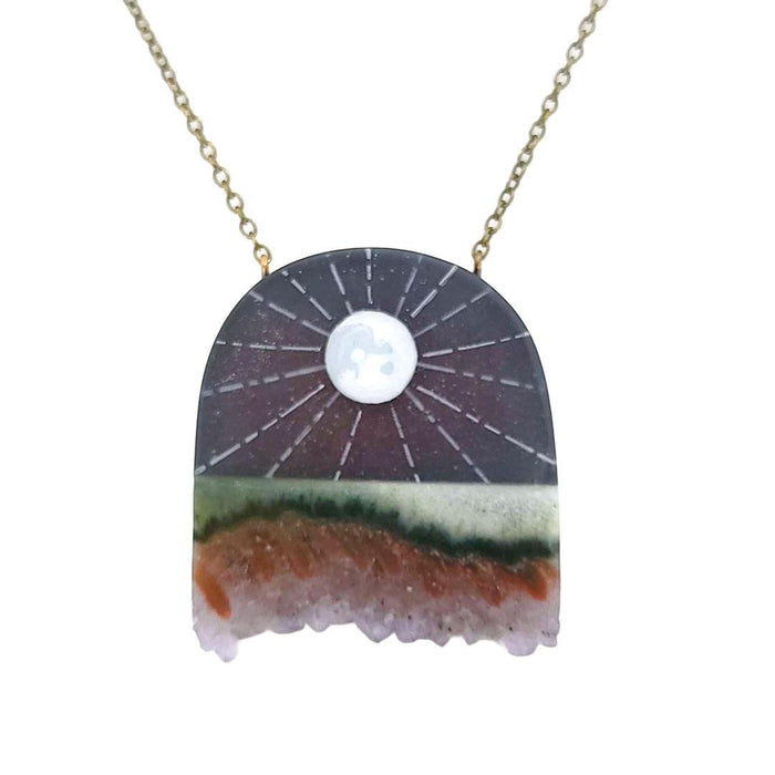 FW210A $122 - Brass - Moon Rays Crystal 18in Necklace A