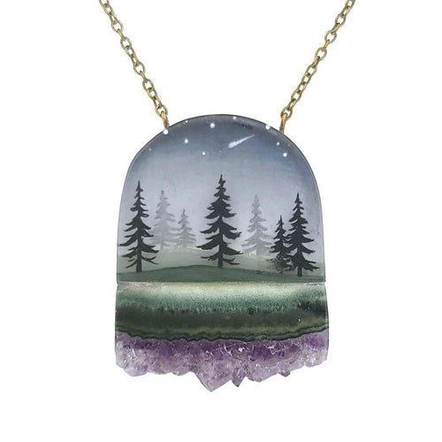 Necklace - Pines Crystal (Brass) by Fernworks