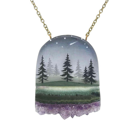 Necklace - Pines Crystal (Brass) by Fernworks