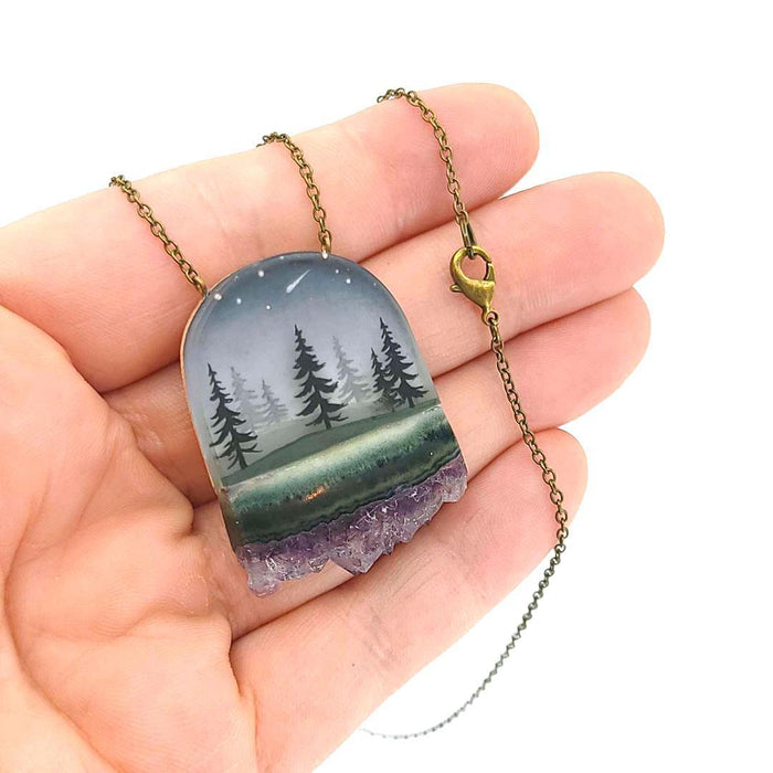 Necklace - Pines Crystal (Brass) by Fernworks