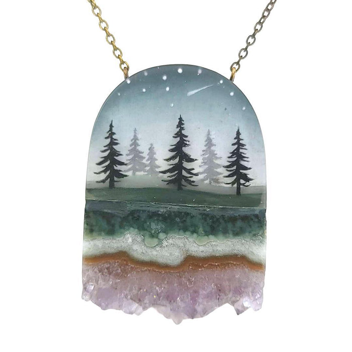 Necklace - Pines Crystal (Brass) by Fernworks
