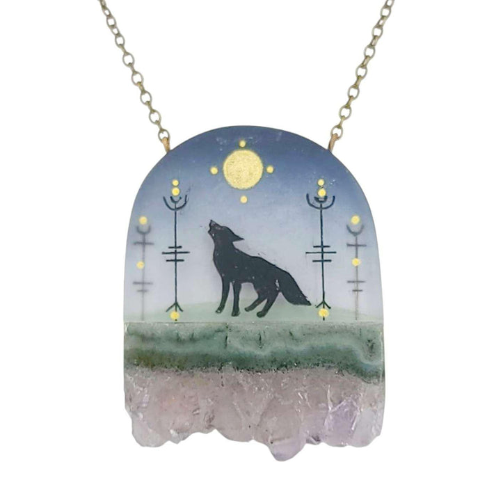 Necklace - Wolf Crystal (Brass) by Fernworks
