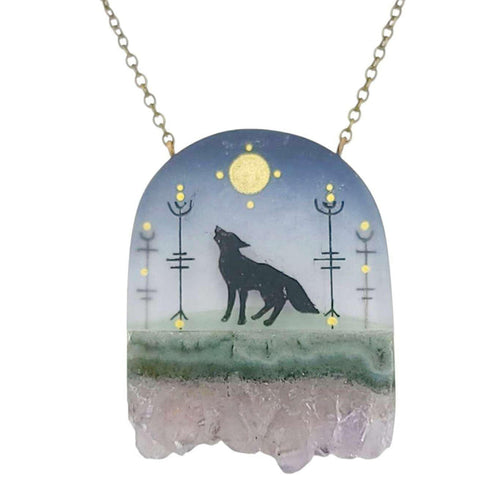 Necklace - Wolf Crystal (Brass) by Fernworks