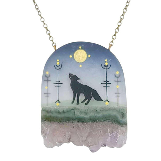 Necklace - Wolf Crystal (Brass) by Fernworks