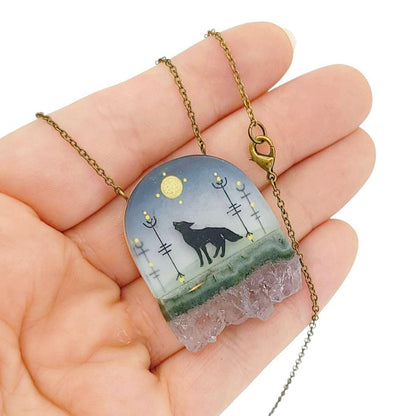 Necklace - Wolf Crystal (Brass) by Fernworks