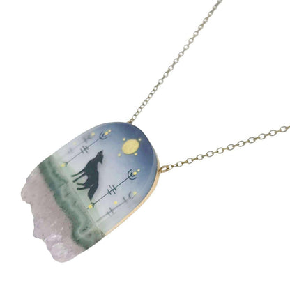 Necklace - Wolf Crystal (Brass) by Fernworks