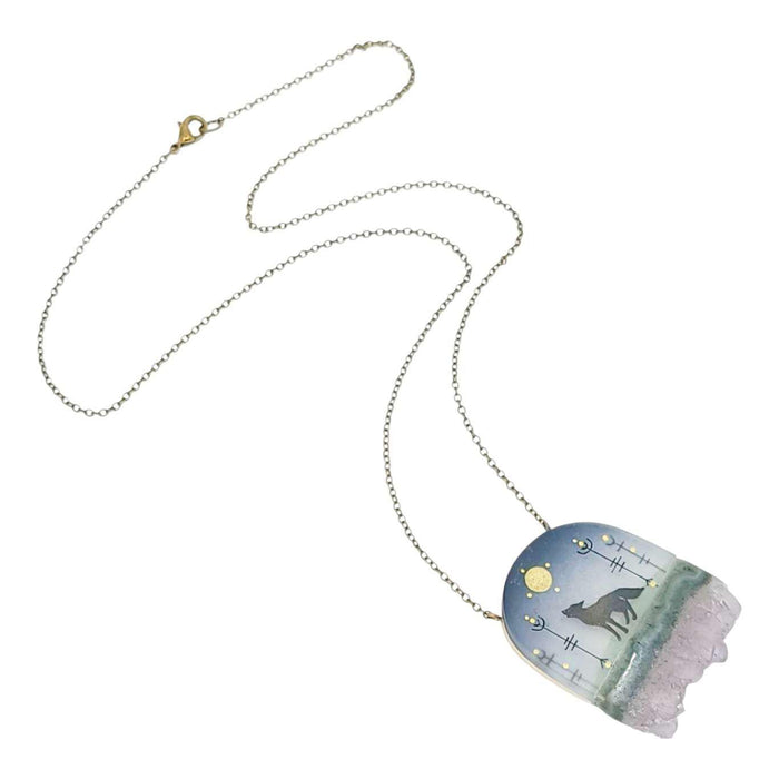 Necklace - Wolf Crystal (Brass) by Fernworks