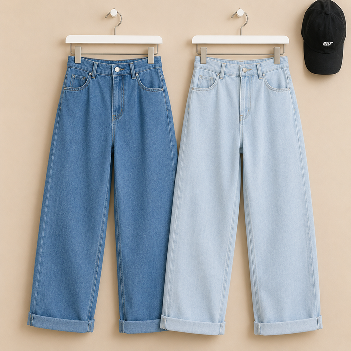 PACK OF 2 WIDE LEG JEANS (SKY  BLUE AND ICE BLUE)