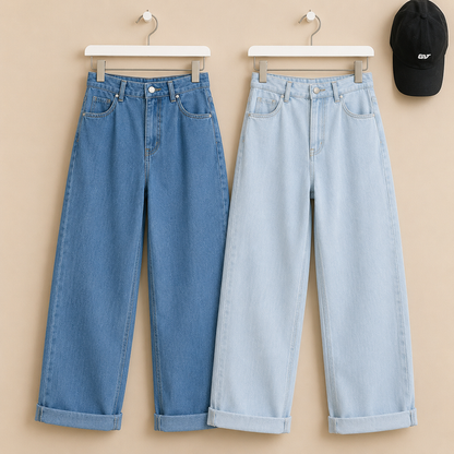 PACK OF 2 WIDE LEG JEANS (SKY  BLUE AND ICE BLUE)