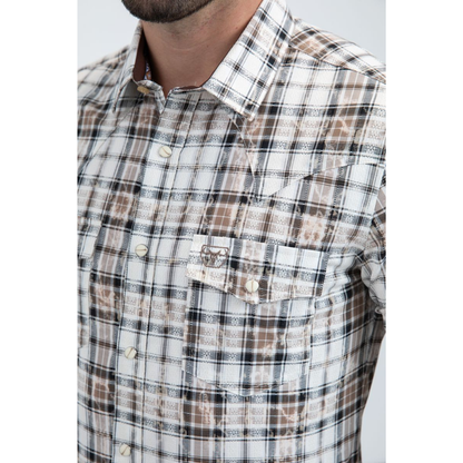 Men's Western Modern Fit Cotton/Spandex Long Sleeve Shirt with Snaps- pocket and collar view