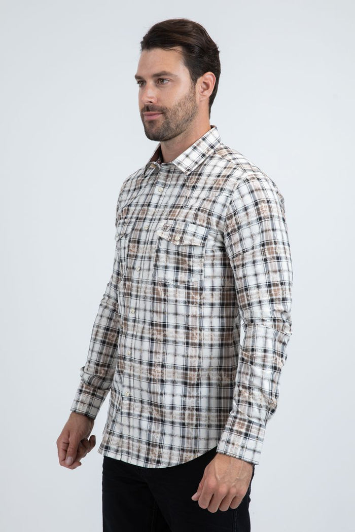 Men's Western Modern Fit Cotton/Spandex Long Sleeve Shirt with Snaps- side profile