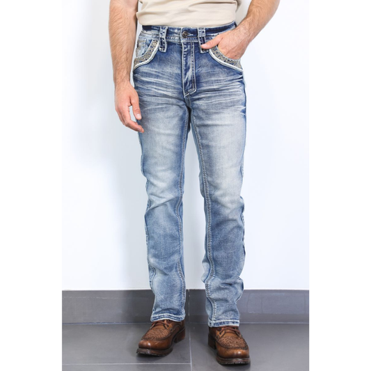 Platini men’s Denim Western slim Tripple Stitch Boot Cut straight jeans with Signature Pocket