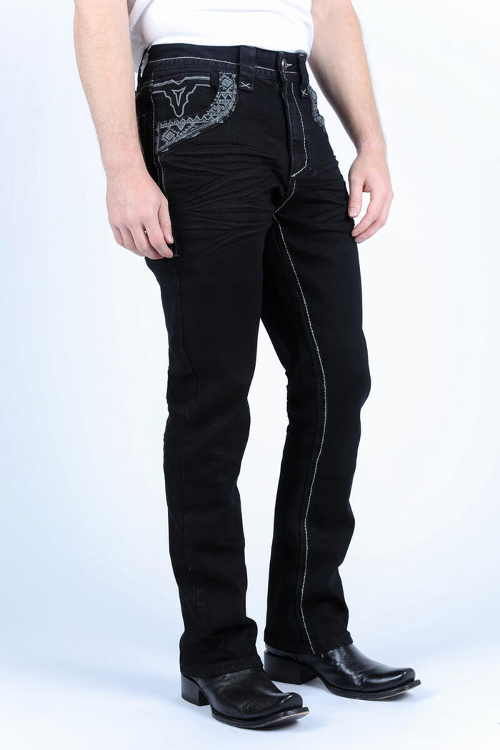 Platini Slim Bootcut Triple Stitch Denim Jeans- Jet Black