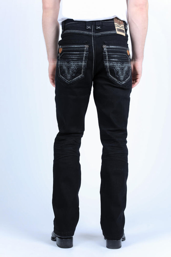 Platini Slim Bootcut Triple Stitch Denim Jeans- Jet Black