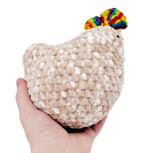 Plush Toy - Medium Tan Chicken (Green Heart Rainbow Comb) by Moyo Workshop
