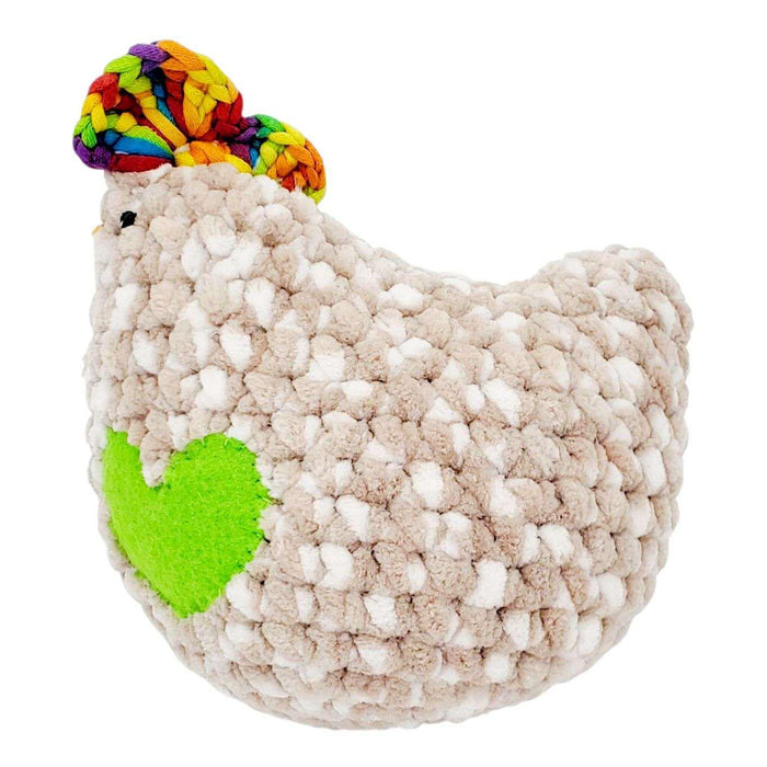 Plush Toy - Medium Tan Chicken (Green Heart Rainbow Comb) by Moyo Workshop