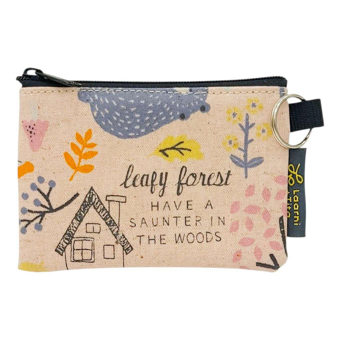 LT05D06 $20 - Leafy Forest Multi on Linen - Coin Purse - Muted Colors