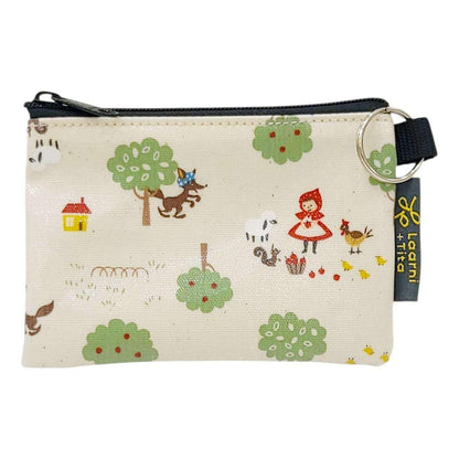 LT05D08 $20 - Red Riding Hood Multi on Linen - Coin Purse - Muted Colors