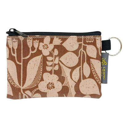 LT05D09 $20 - Dense Floral Pink on Brown - Coin Purse - Muted Colors