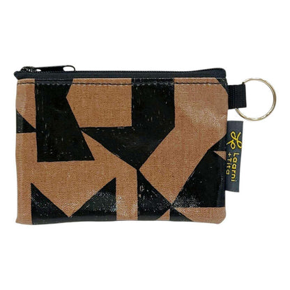 LT05D11 $20 - Abstract Geometric Brown on Black - Coin Purse - Muted Colors