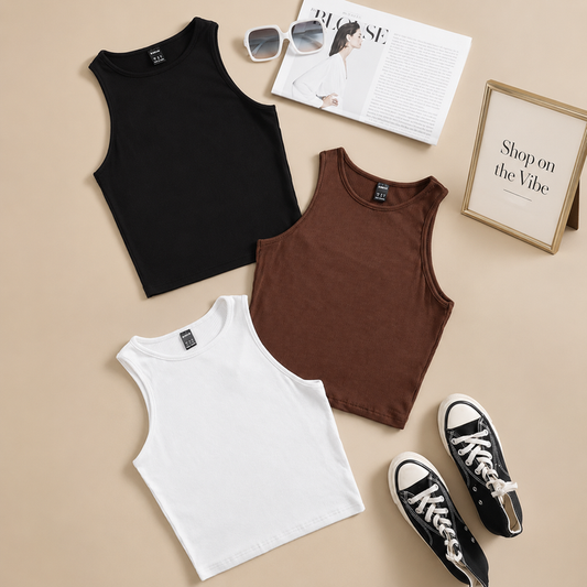 RIB KNIT TANKTOP (BLACK, WHITE AND BROWN)