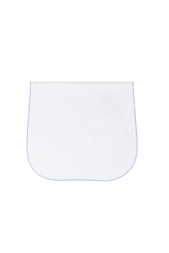 White Basket Weave Burp Cloth Trimmed In Blue