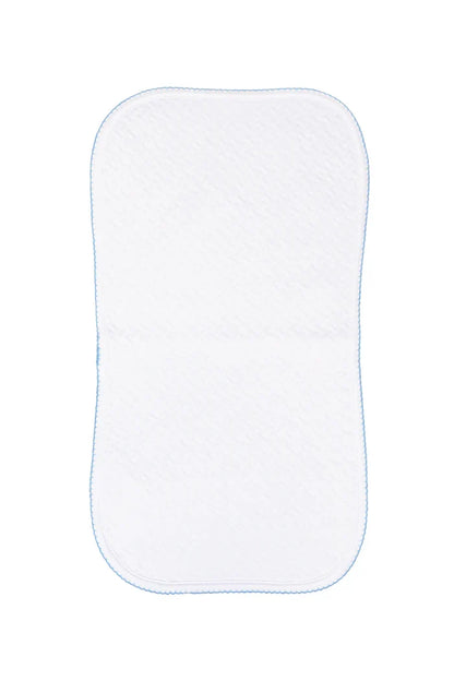White Basket Weave Burp Cloth Trimmed In Blue